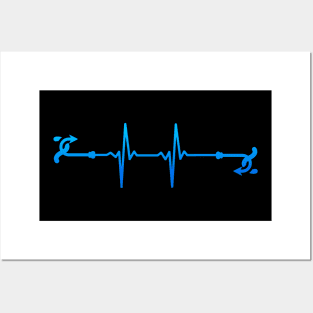 fishing hook heartbeat blue Posters and Art